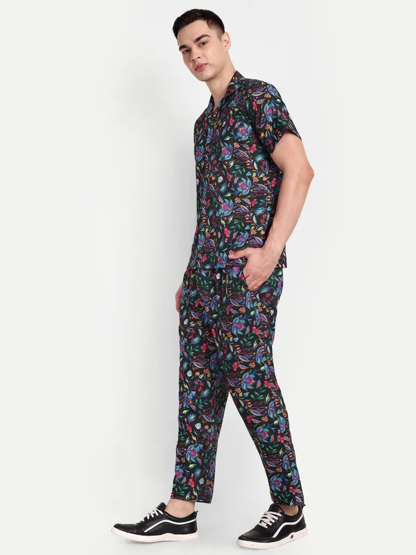 Co-Ord_Set_for_Men_–_Dark_Green_Floral_Shirt_&_Trousers
