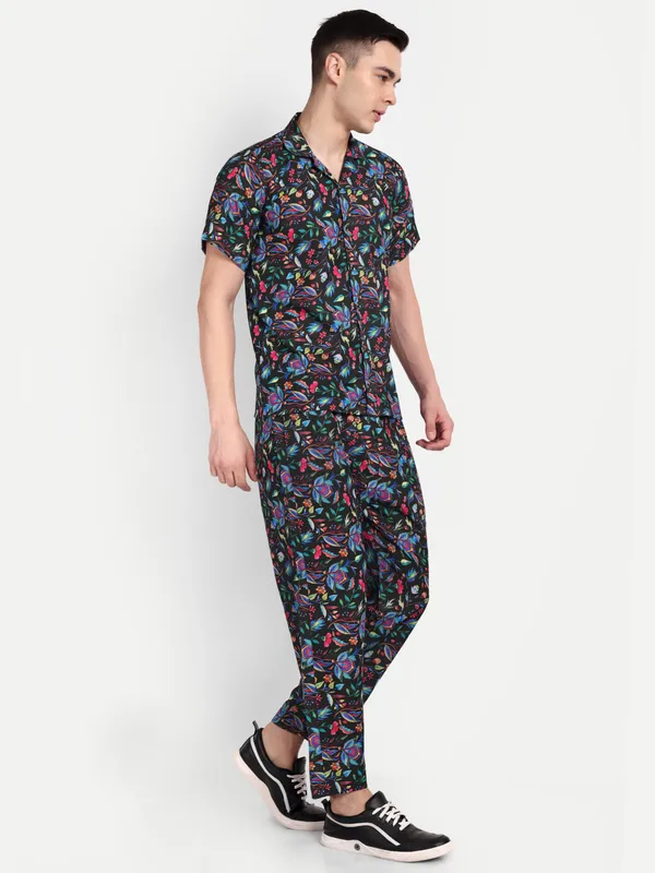Co-Ord_Set_for_Men_–_Dark_Green_Floral_Shirt_&_Trousers