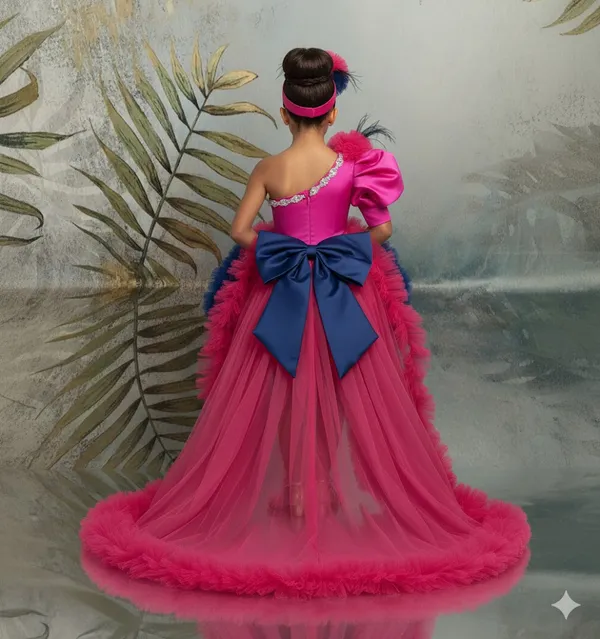 Dark_pink_One_Shoulder_Net_Fit_&_Flare_Dress