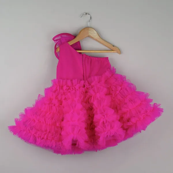 Dark_pink_net_knee_length_party_wear_dress_