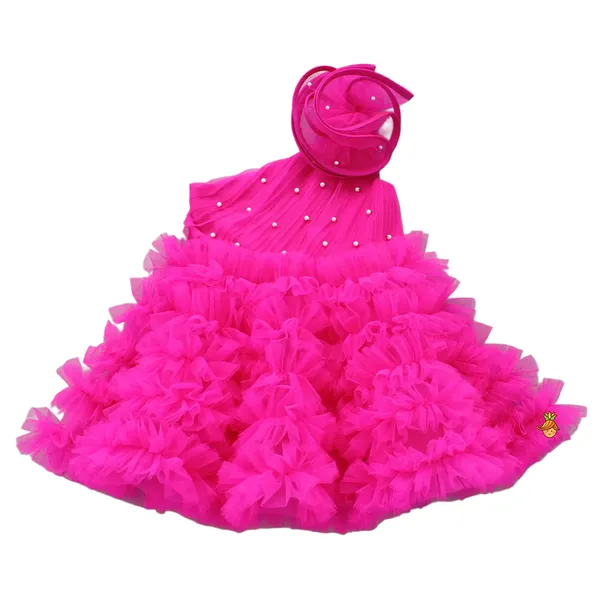 Dark_pink_net_knee_length_party_wear_dress_