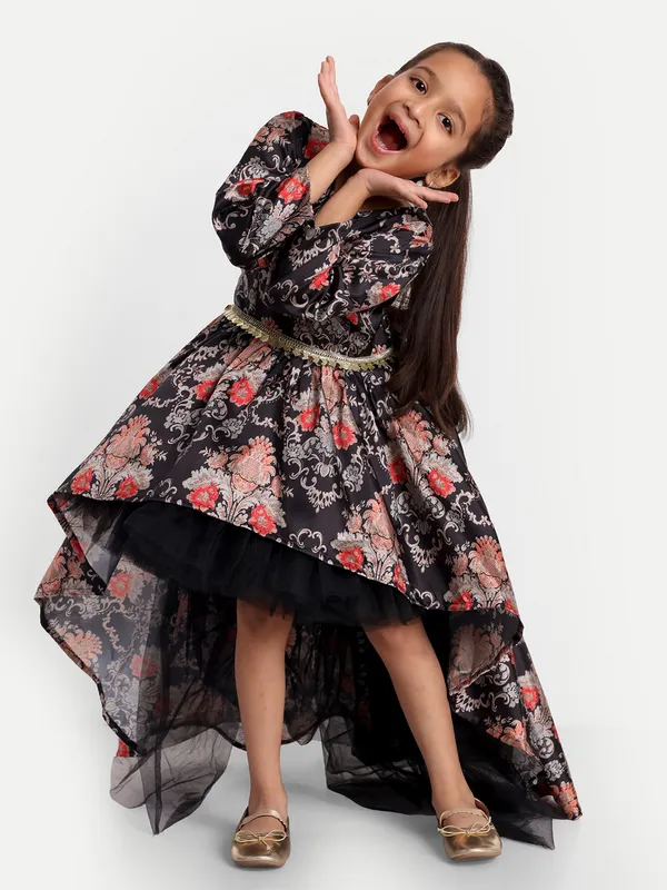 Girls_Black_Floral_High-Low_Party_Dress_|_Long_Sleeve_Designer_Occasion_Wear_with_Net_Layer