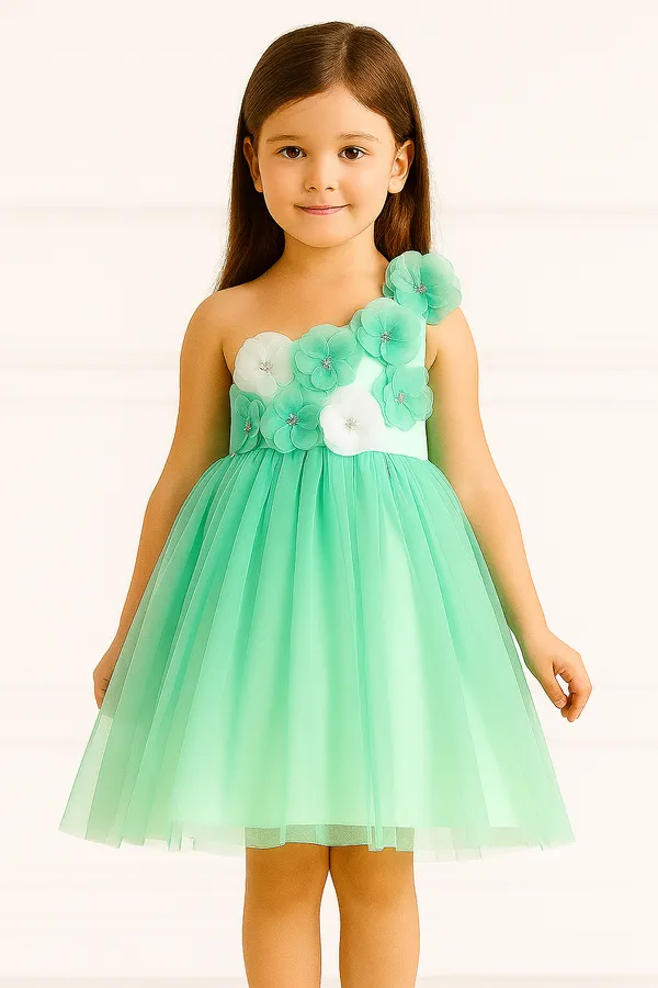 Girls_Blush_Pink_3D_Floral_Party_Gown_|_One-Shoulder_Tulle_Designer_Dress
