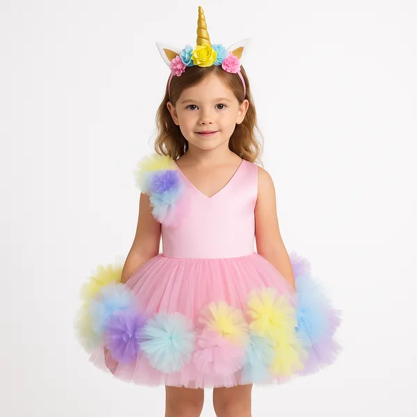 Girls_Colourblocked_V-Neck_Net_Fit_and_Flare_Dress