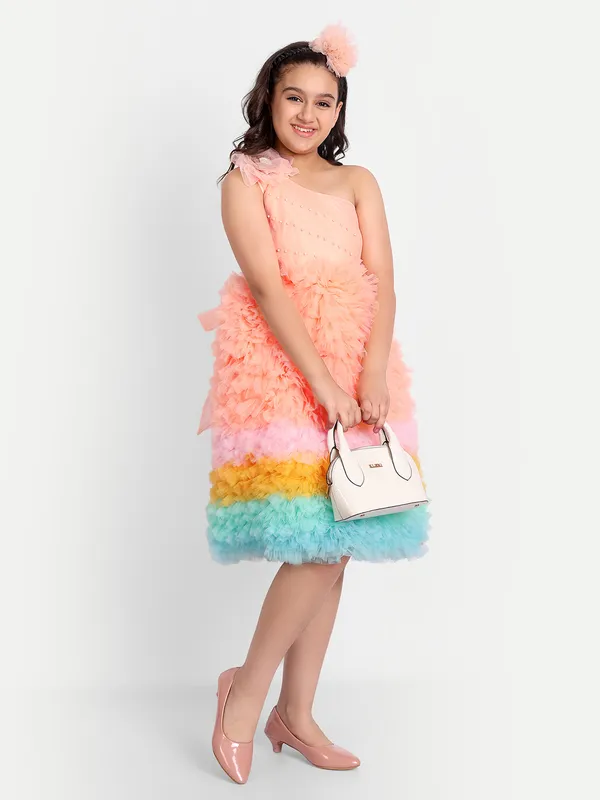 Girls_Embellished_One_Shoulder_Net_A-line_Dress