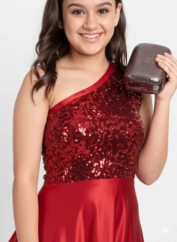 Girls_Embellished_One_Shoulder_saten_Maxi_Dress
