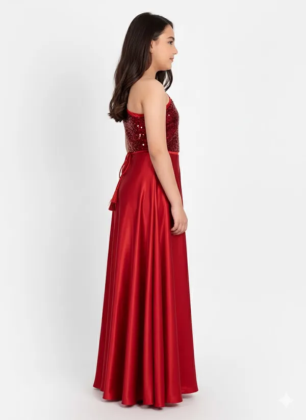 Girls_Embellished_One_Shoulder_saten_Maxi_Dress