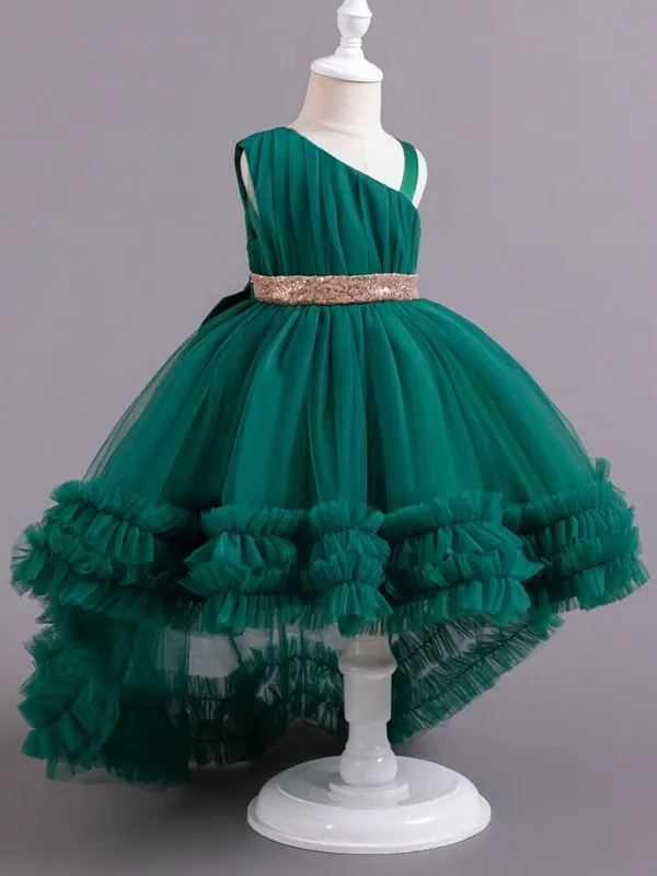 Girls_Emerald_Green_High-Low_Party_Dress_|_One-Shoulder_Ruffle_Hem_Designer_Frock
