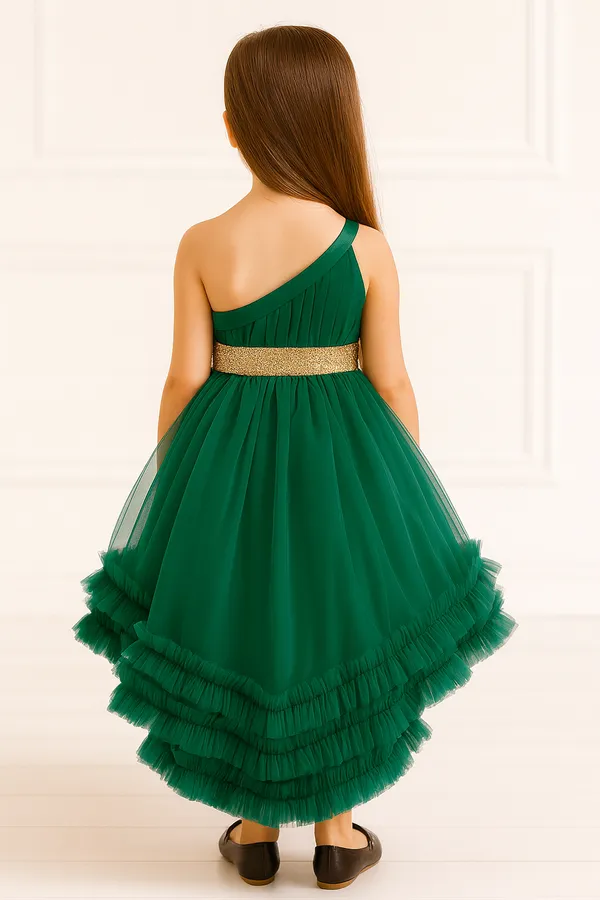 Girls_Emerald_Green_High-Low_Party_Dress_|_One-Shoulder_Ruffle_Hem_Designer_Frock