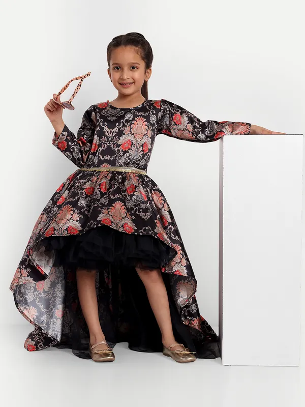 Girls_Floral_Printed_High-Low_Satin_Fit_&_Flare_Dress