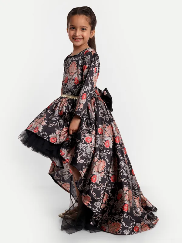 Girls_Floral_Printed_High-Low_Satin_Fit_&_Flare_Dress