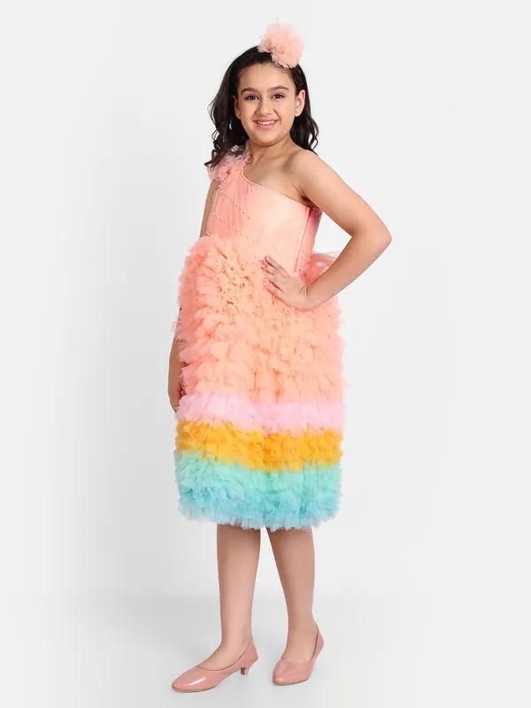 Girls_Peach_Ombre_Ruffle_Party_Dress_|_One-Shoulder_Rainbow_Layered_Tulle_Frock