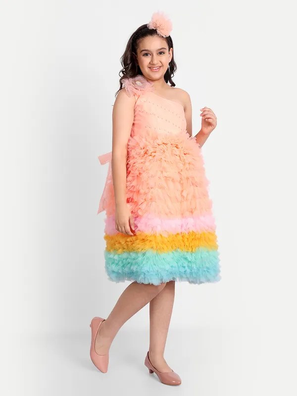 Girls_Peach_Ombre_Ruffle_Party_Dress_|_One-Shoulder_Rainbow_Layered_Tulle_Frock