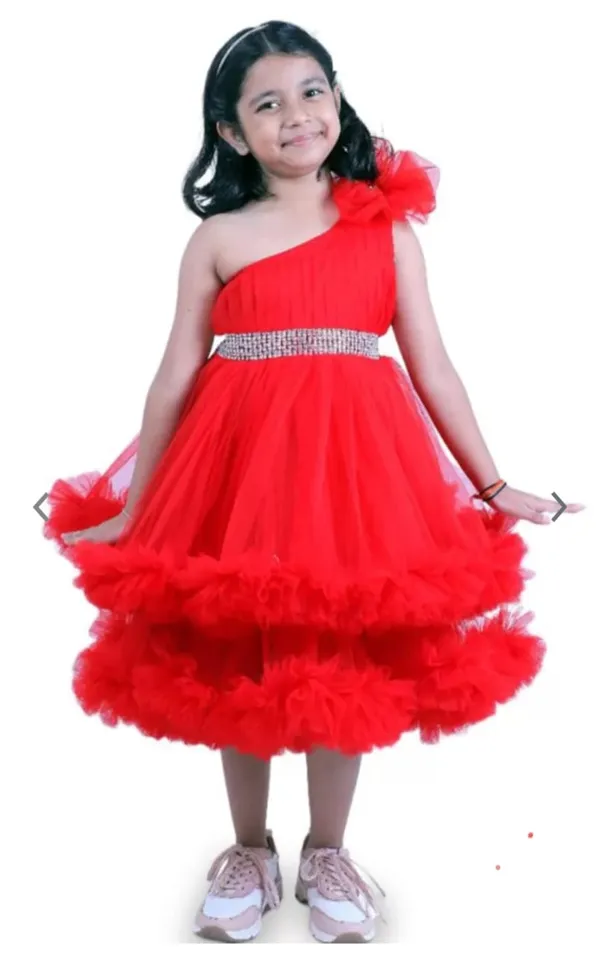 Girls_Red_One-Shoulder_Party_Dress_|_Layered_Tulle_Frock_with_Crystal_Waist_Belt