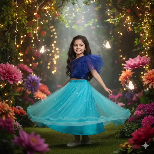 Girls_Royal_Blue_Sequin_Crop_Top_with_Sky_Blue_Net_Flared_Skirt_|_Designer_Party_Wear_Lehenga_Set
