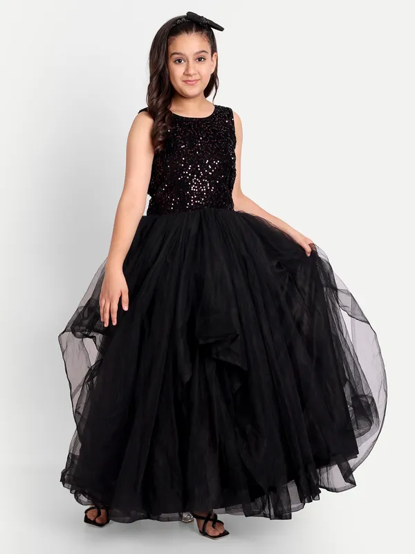 Girls_sequinned_Embellished_Net_Sheath_Maxi_Dress
