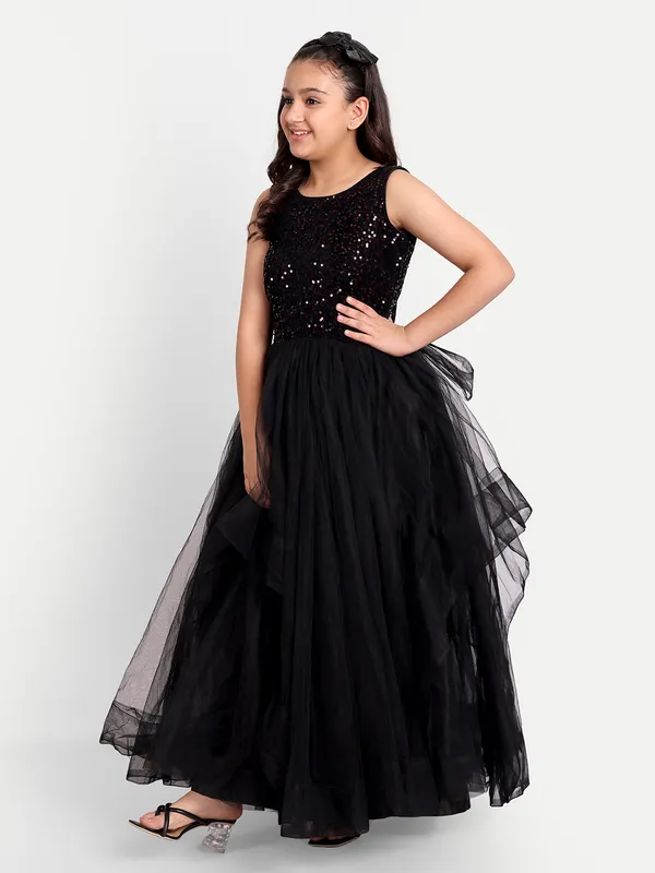 Girls_sequinned_Embellished_Net_Sheath_Maxi_Dress