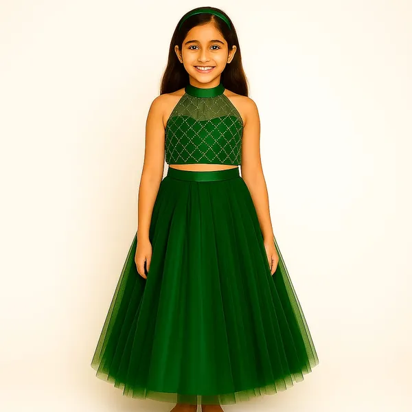 Green_Cotton_Premium_&_Elegant_Lehenga_For_Girls