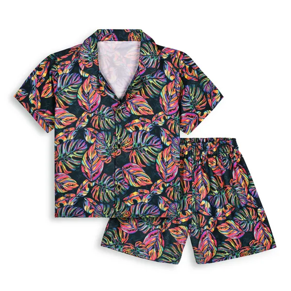 Neon_Tropical_Leaf_Co-Ord_Set_–_Multicolor_Printed_Shirt_&_Shorts