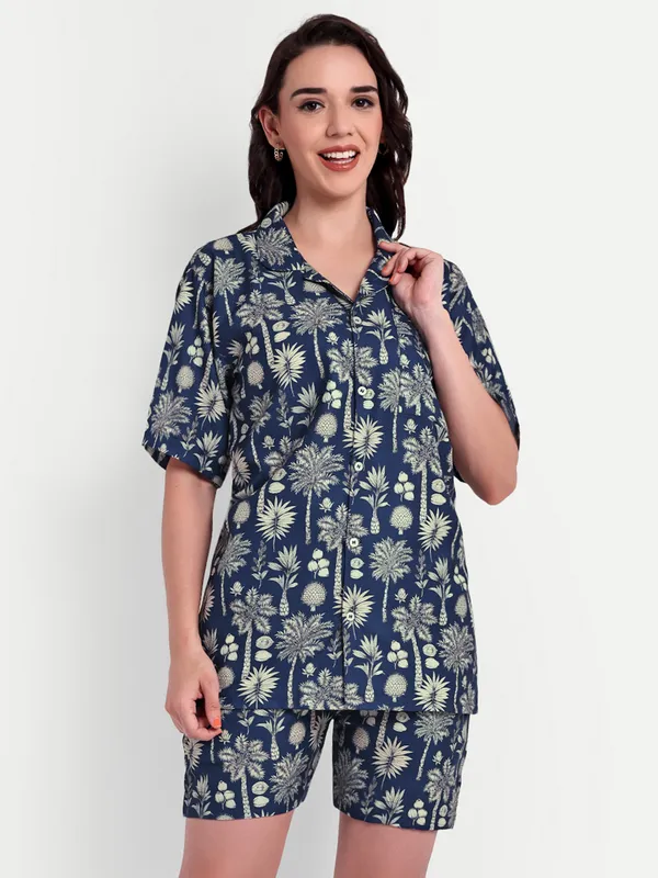 Navy_Blue_Cotton_Premium_&_Elegant_Top_&_Shorts_For_Women
