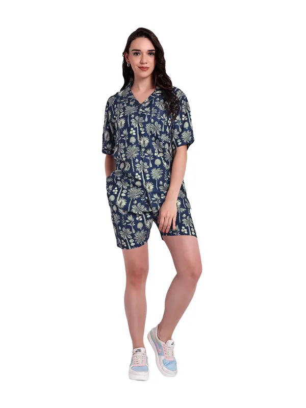 Navy_Blue_Cotton_Premium_&_Elegant_Top_&_Shorts_For_Women
