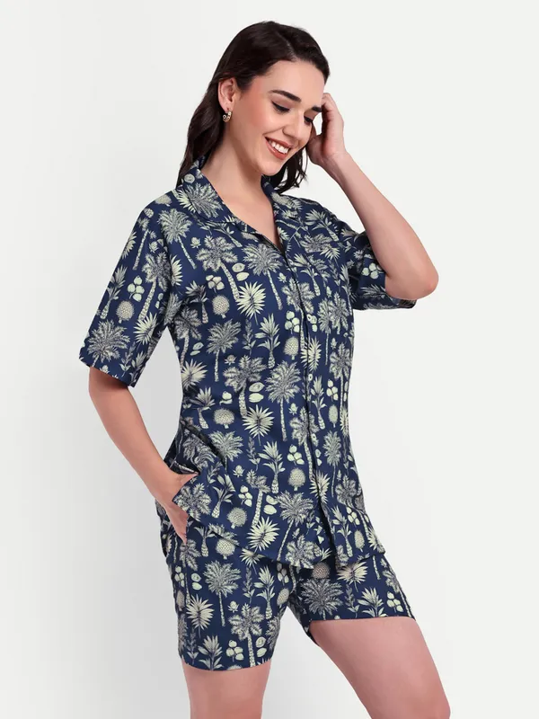 Navy_Blue_Cotton_Premium_&_Elegant_Top_&_Shorts_For_Women