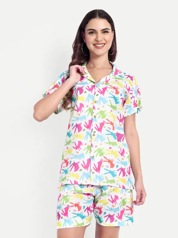 White_Cotton_Premium_&_Elegant_Top_&_Shorts_For_Women