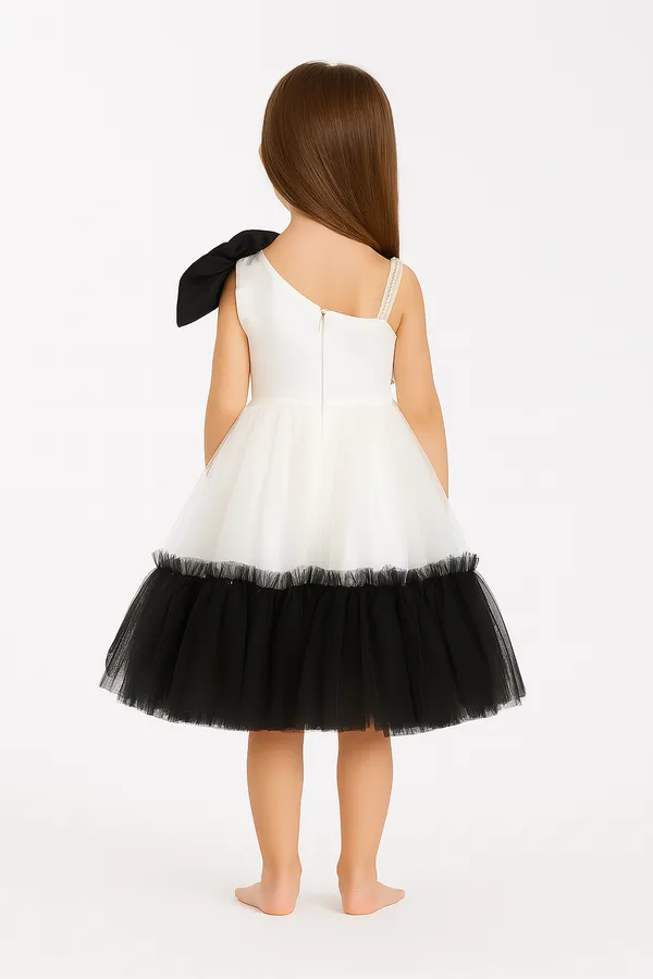 White_&_Black_One_Shoulder_Net_Fit_&_Flare_Maxi_Dress