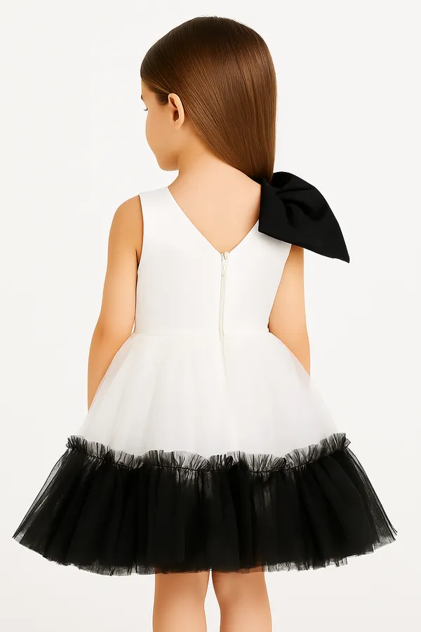 White_&_Black_One_Shoulder_Net_Fit_&_Flare_Maxi_Dress