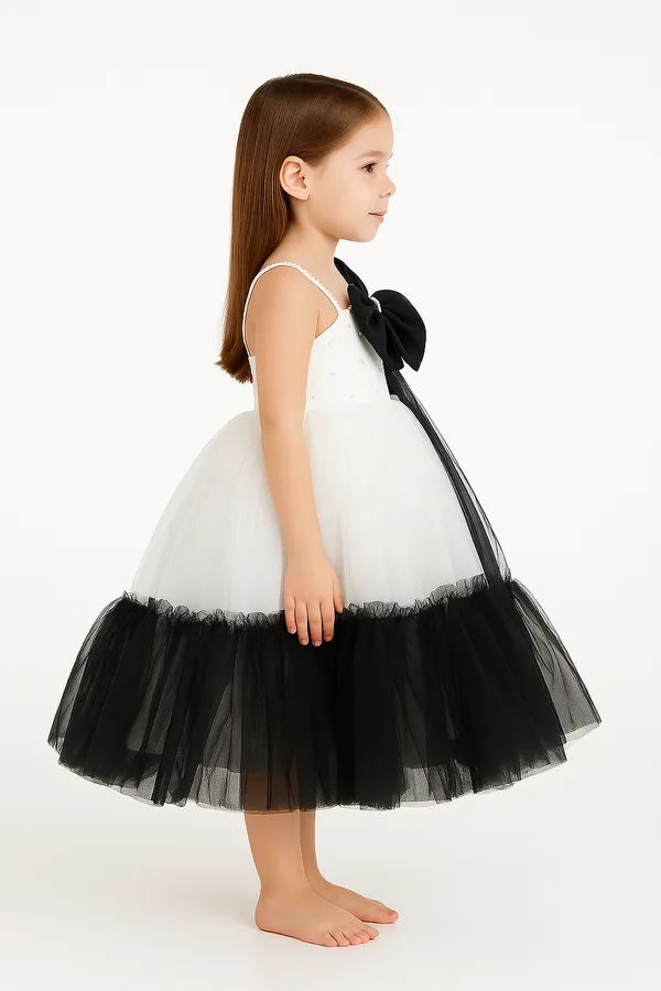 White_&_Black_One_Shoulder_Net_Fit_&_Flare_Maxi_Dress