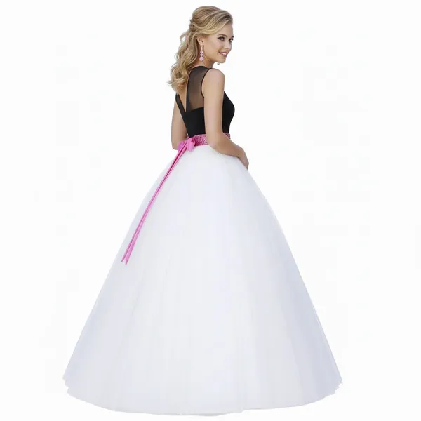 Women’s_Black_&_White_Ball_Gown_Style_Maxi_Dress_with_Embellished_Waistband