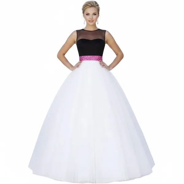 Women’s_Black_&_White_Ball_Gown_Style_Maxi_Dress_with_Embellished_Waistband