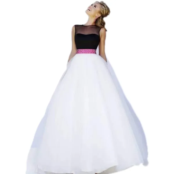Women’s_Black_&_White_Ball_Gown_Style_Maxi_Dress_with_Embellished_Waistband