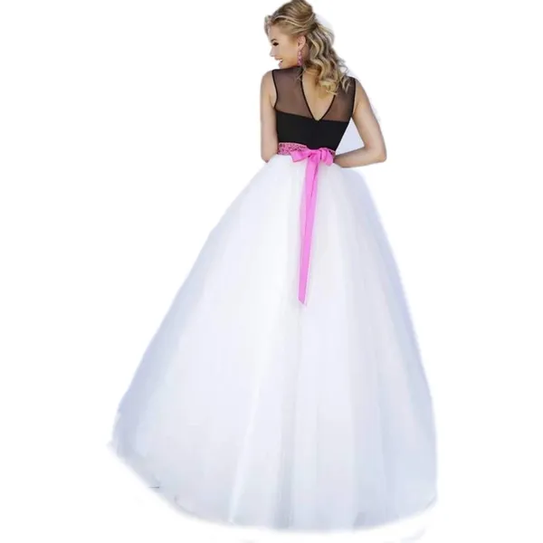 Women’s_Black_&_White_Ball_Gown_Style_Maxi_Dress_with_Embellished_Waistband