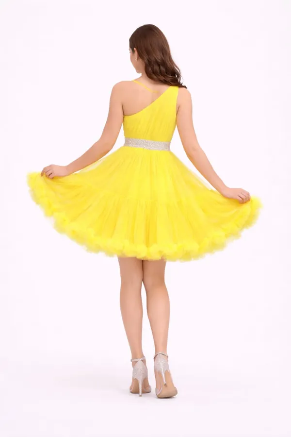 Women’s_Yellow_One-Shoulder_Fit_&_Flare_Knee-Length_Dress