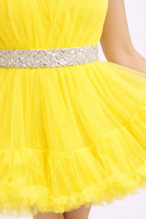 Women’s_Yellow_One-Shoulder_Fit_&_Flare_Knee-Length_Dress