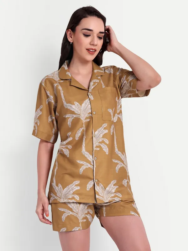 Brown_Cotton_Premium_&_Elegant_Shirt_With_Short_For_Women