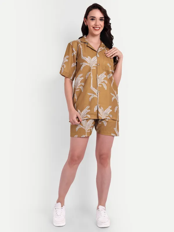Brown_Cotton_Premium_&_Elegant_Shirt_With_Short_For_Women