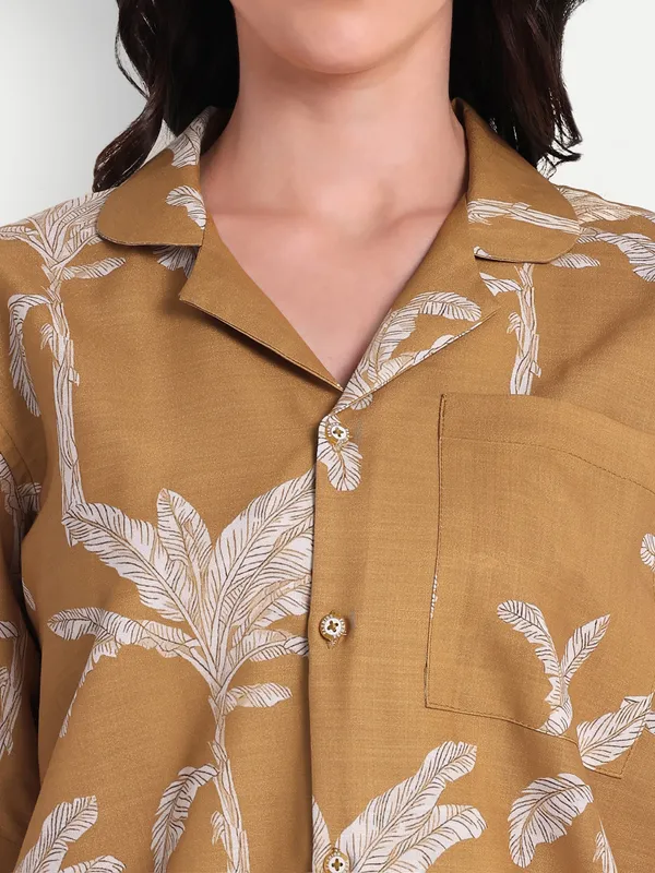 Brown_Cotton_Premium_&_Elegant_Shirt_With_Short_For_Women