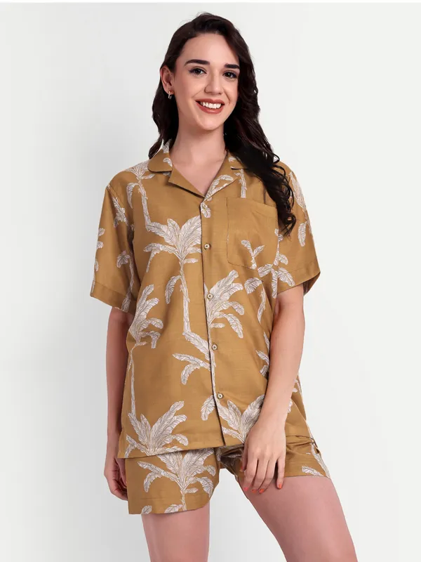 Brown_Cotton_Premium_&_Elegant_Shirt_With_Short_For_Women