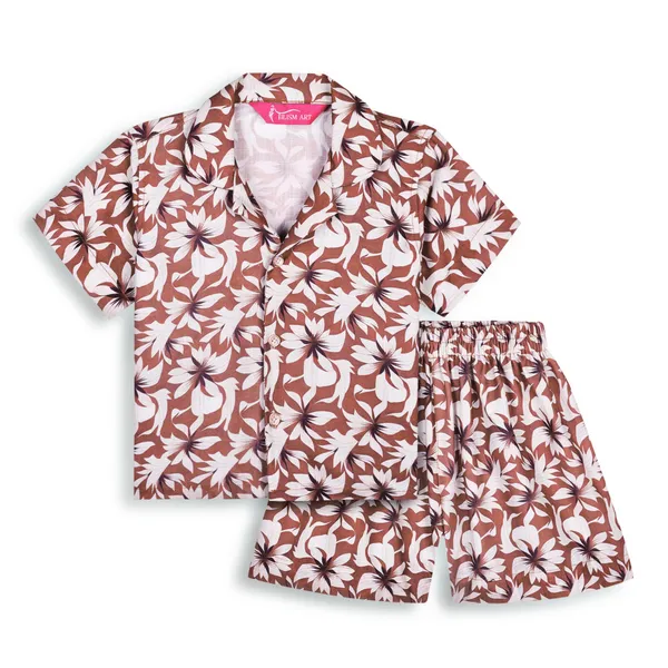 White_And_Brown_Cotton_Premium_&_Elegant_Shirt_With_Short_For_Boys