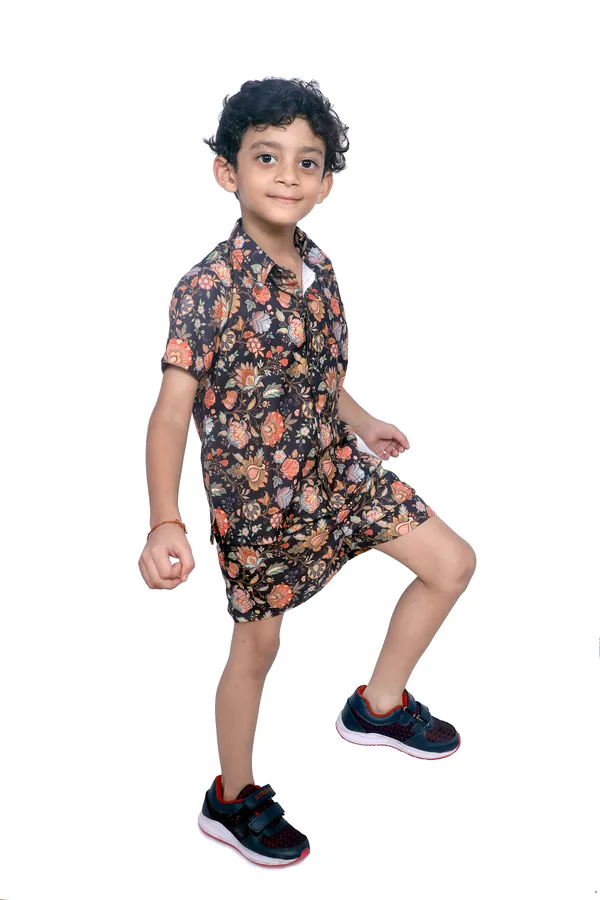 Black_And_Red_Cotton_Premium_&_Elegant_Shirt_With_Short_For_Boys