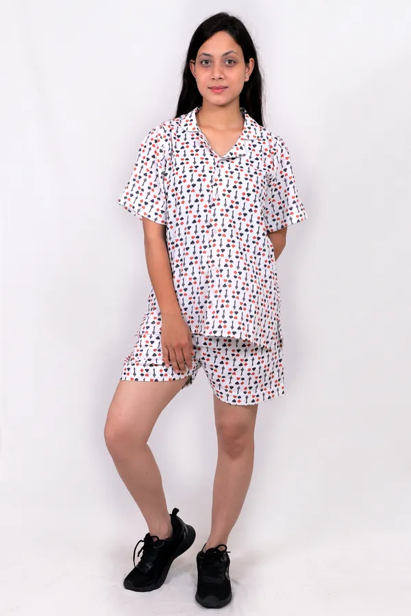 White_Cotton_Premium_&_Elegant_Top_&_Shorts_For_Women