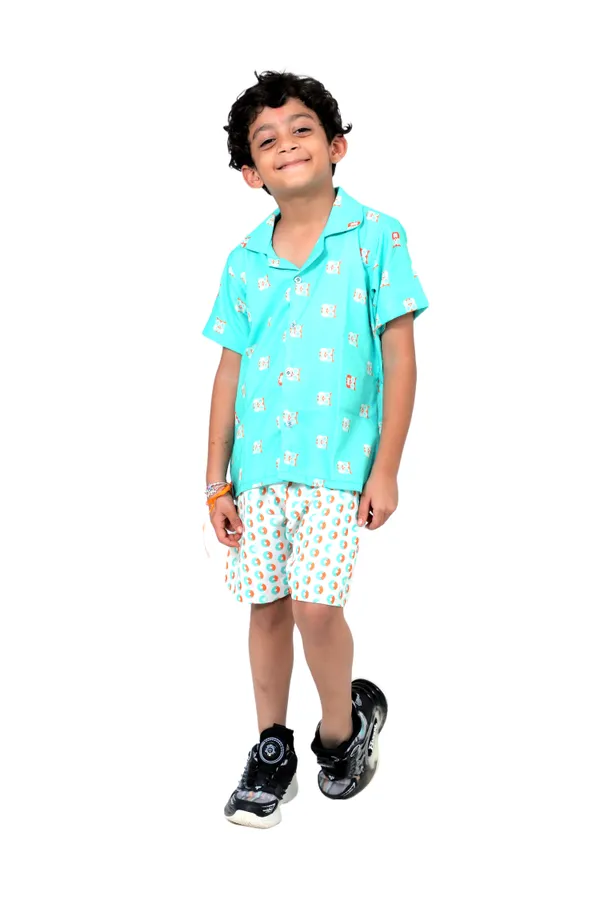Blue_And_White_Cotton_Premium_&_Elegant_Shirt_With_Short_For_Boys
