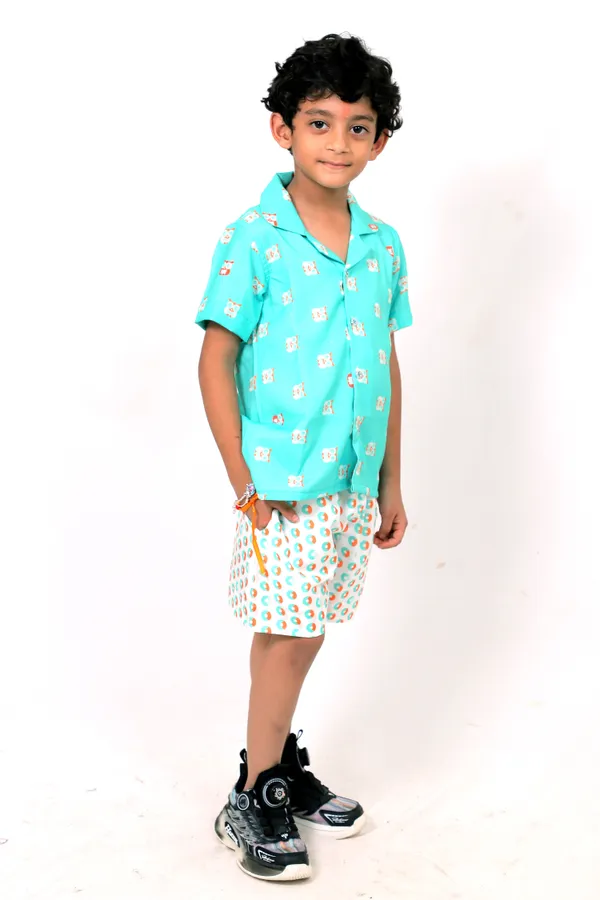 Blue_And_White_Cotton_Premium_&_Elegant_Shirt_With_Short_For_Boys