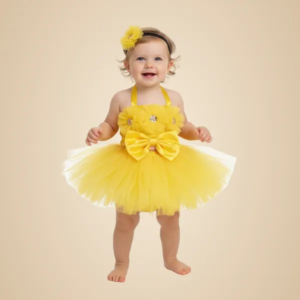 Yellow_Cotton_Premium_&_Elegant_Top_&_Skirt_With_Bow_For_Girls