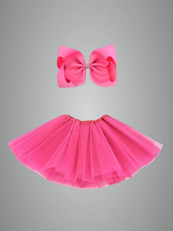 Pink_Cotton_Premium_&_Elegant_Top_&_Skirt_With_Bow_For_Girls