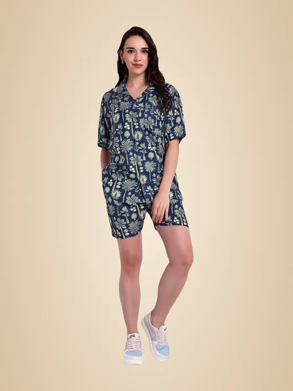 Navy_Blue_Cotton_Premium_&_Elegant_Top_&_Shorts_For_Women
