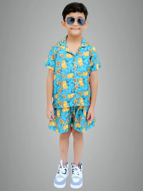 Blue_And_Yellow_Cotton_Premium_&_Elegant_Shirt_With_Short_For_Boys