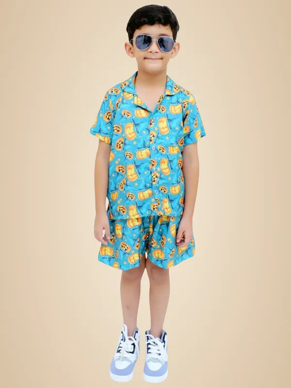 Blue_And_Yellow_Cotton_Premium_&_Elegant_Shirt_With_Short_For_Boys